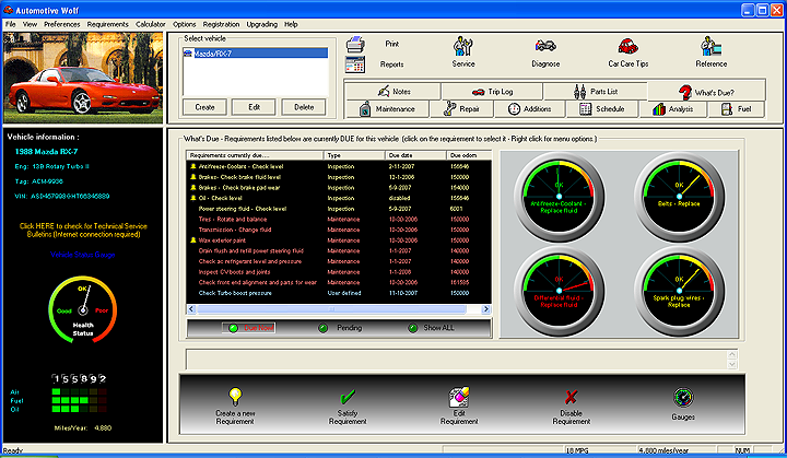 Automotive Wolf Car Maintenance Software Screen Shot